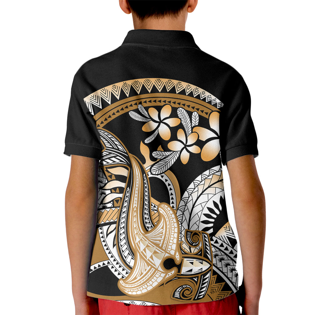 Gold Polynesian Hammerhead Shark Tattoo Kid Polo Shirt Royal Plumeria Gradient Vibes LT14 - Polynesian Pride