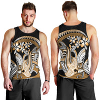 Gold Polynesian Hammerhead Shark Tattoo Men Tank Top Royal Plumeria Gradient Vibes LT14 - Polynesian Pride