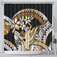 Gold Polynesian Hammerhead Shark Tattoo Shower Curtain Royal Plumeria Gradient Vibes LT14 - Polynesian Pride