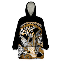 Gold Polynesian Hammerhead Shark Tattoo Wearable Blanket Hoodie Royal Plumeria Gradient Vibes LT14 One Size Gold - Polynesian Pride
