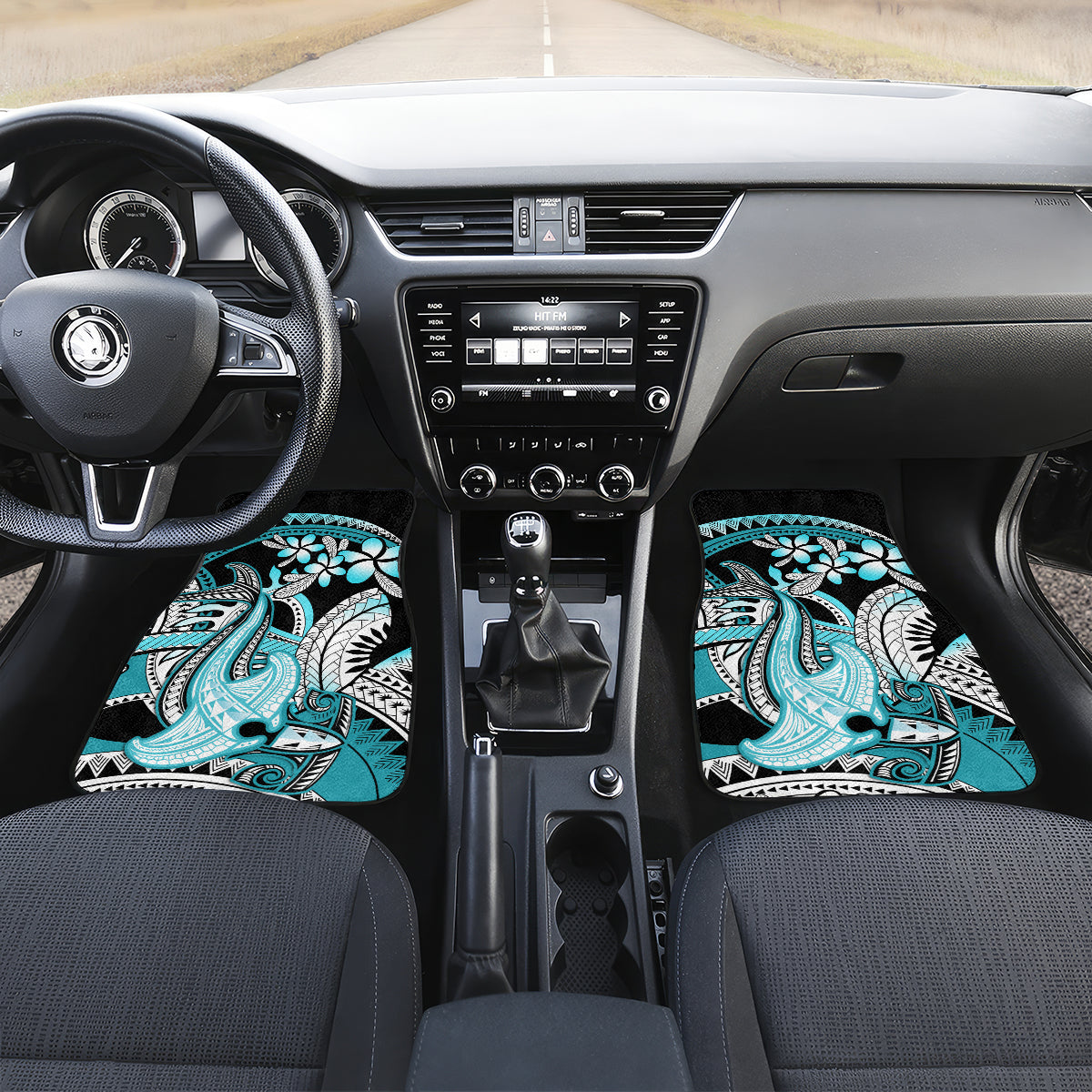 Turquoise Polynesian Hammerhead Shark Tattoo Car Mats Royal Plumeria Gradient Vibes LT14 - Polynesian Pride