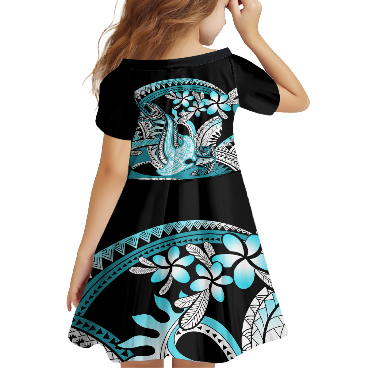 Turquoise Polynesian Hammerhead Shark Tattoo Family Matching Tank Maxi Dress and Hawaiian Shirt Royal Plumeria Gradient Vibes LT14 - Polynesian Pride
