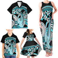 Turquoise Polynesian Hammerhead Shark Tattoo Family Matching Tank Maxi Dress and Hawaiian Shirt Royal Plumeria Gradient Vibes LT14 - Polynesian Pride