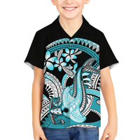 Turquoise Polynesian Hammerhead Shark Tattoo Family Matching Tank Maxi Dress and Hawaiian Shirt Royal Plumeria Gradient Vibes LT14 Son's Shirt Turquoise - Polynesian Pride