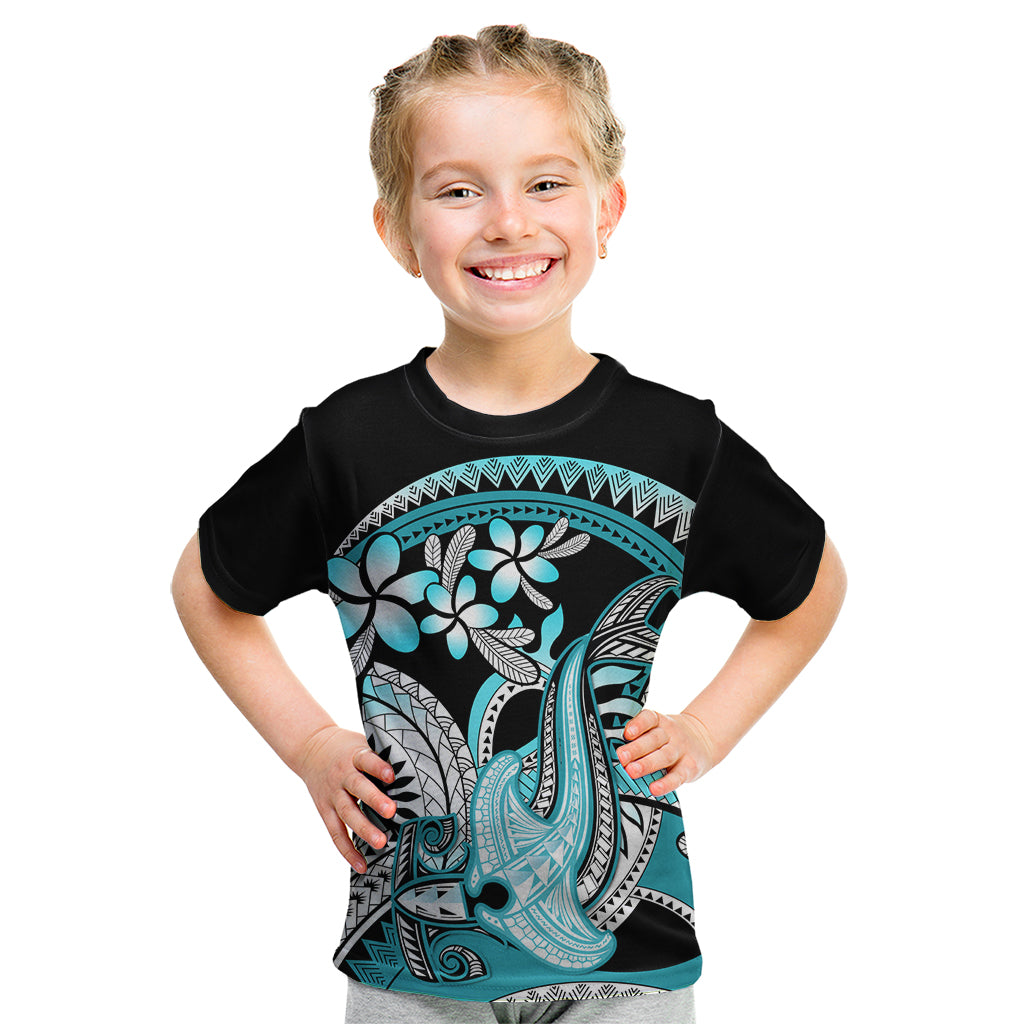 Turquoise Polynesian Hammerhead Shark Tattoo Kid T Shirt Royal Plumeria Gradient Vibes LT14 Turquoise - Polynesian Pride