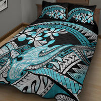 Turquoise Polynesian Hammerhead Shark Tattoo Quilt Bed Set Royal Plumeria Gradient Vibes LT14 - Polynesian Pride