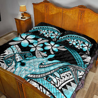 Turquoise Polynesian Hammerhead Shark Tattoo Quilt Bed Set Royal Plumeria Gradient Vibes LT14 - Polynesian Pride