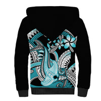 Turquoise Polynesian Hammerhead Shark Tattoo Sherpa Hoodie Royal Plumeria Gradient Vibes LT14 - Polynesian Pride