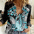 Turquoise Polynesian Hammerhead Shark Tattoo Women Casual Shirt Royal Plumeria Gradient Vibes LT14 Female Turquoise - Polynesian Pride