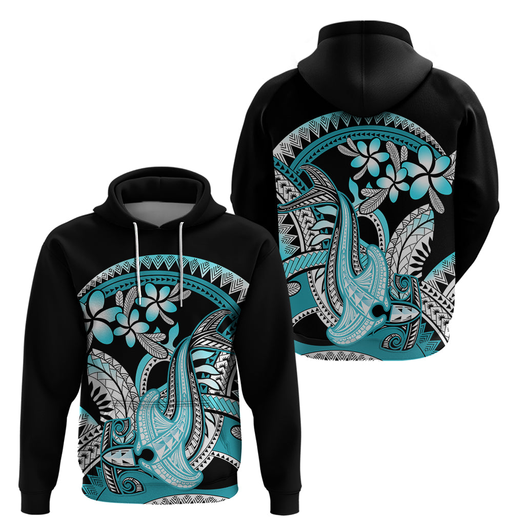 Turquoise Polynesian Hammerhead Shark Tattoo Zip Hoodie Royal Plumeria Gradient Vibes LT14 - Polynesian Pride