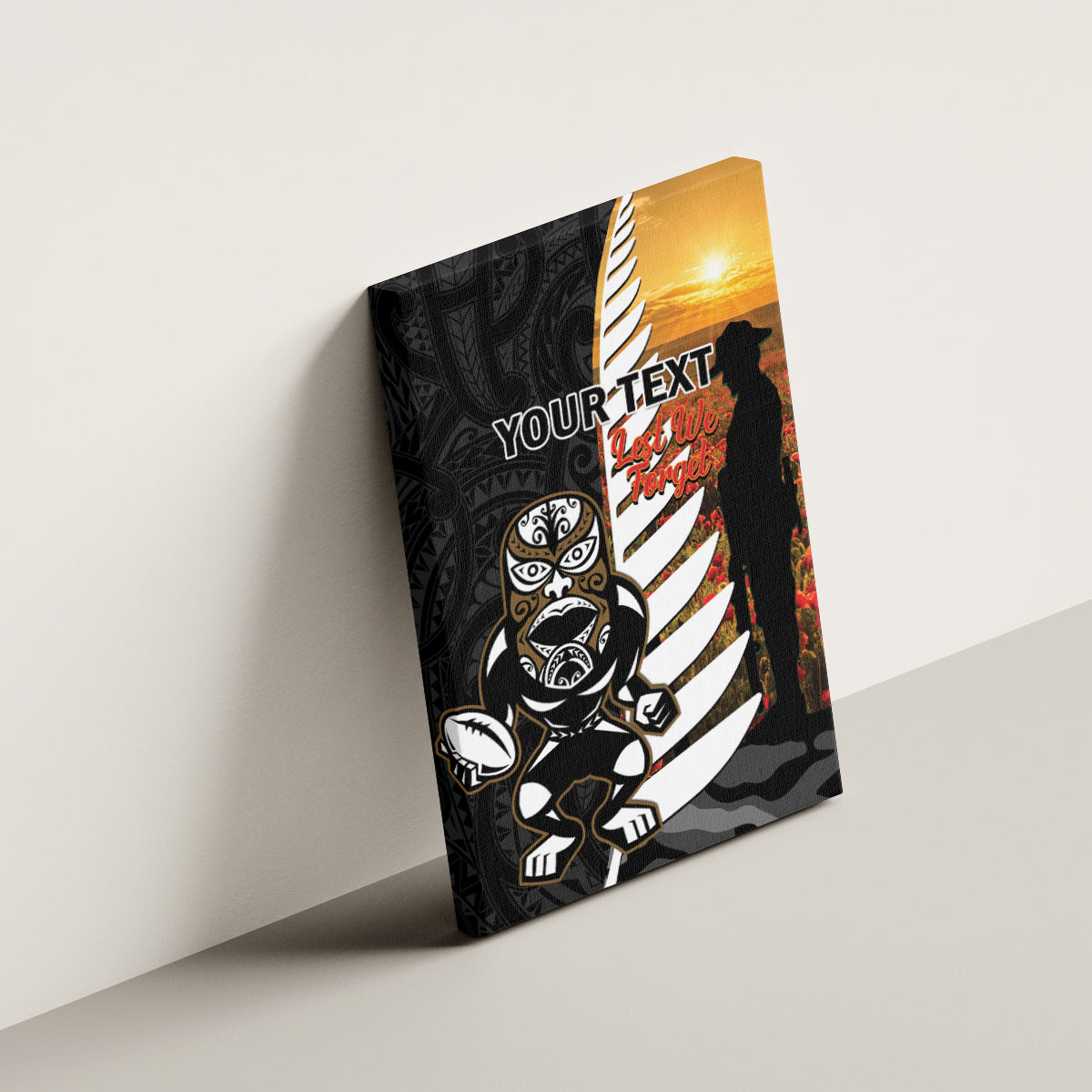Custom New Zealand Silver Fern Rugby ANZAC Day Canvas Wall Art 2024 All Black Tiki Mascot