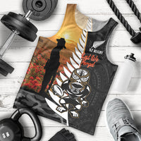 Custom New Zealand Silver Fern Rugby ANZAC Day Men Tank Top 2024 All Black Tiki Mascot LT14 - Polynesian Pride