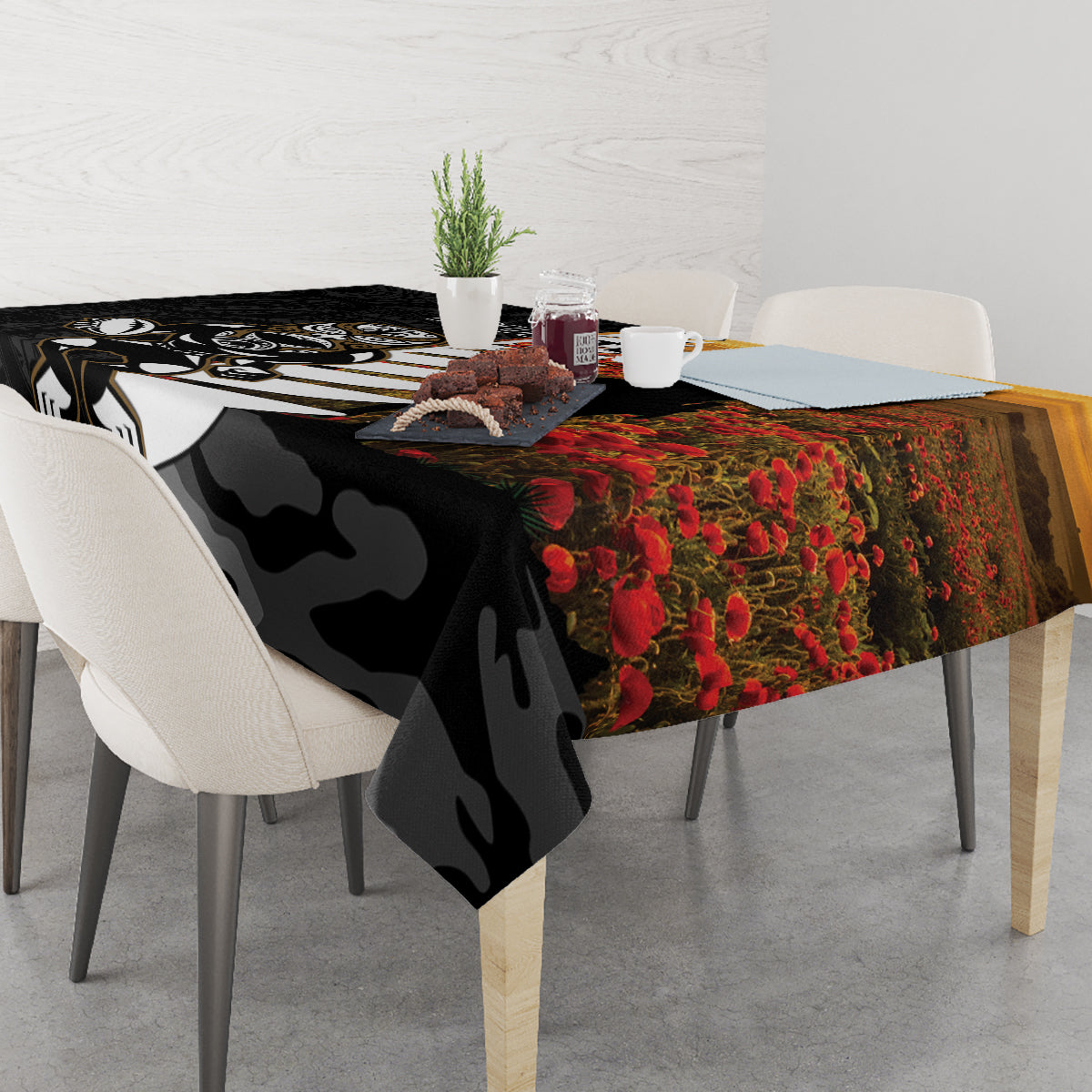 Custom New Zealand Silver Fern Rugby ANZAC Day Tablecloth 2024 All Black Tiki Mascot