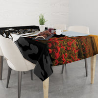 Custom New Zealand Silver Fern Rugby ANZAC Day Tablecloth 2024 All Black Tiki Mascot