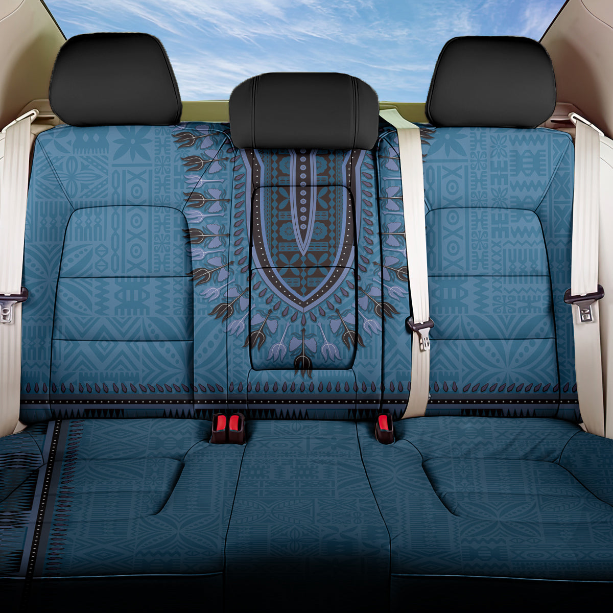 Blue African Dashiki With Fijian Tapa Pattern Back Car Seat Cover