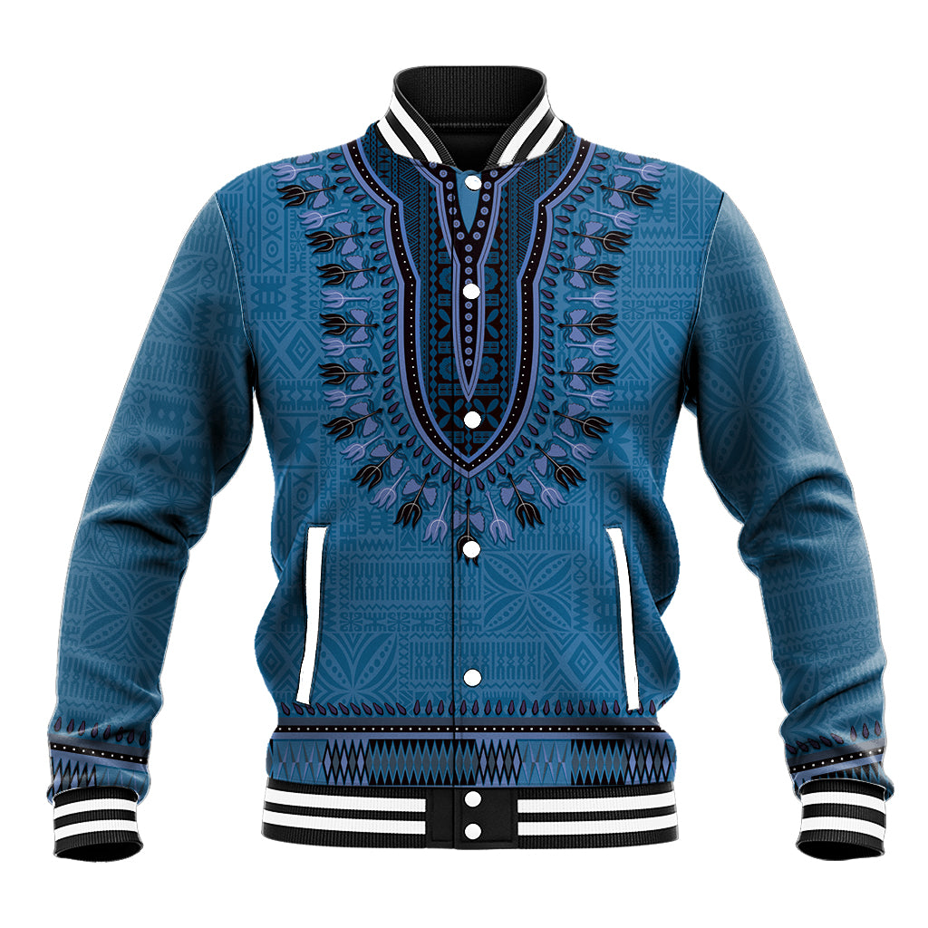 Blue African Dashiki With Fijian Tapa Pattern Baseball Jacket LT14 Unisex Blue - Polynesian Pride