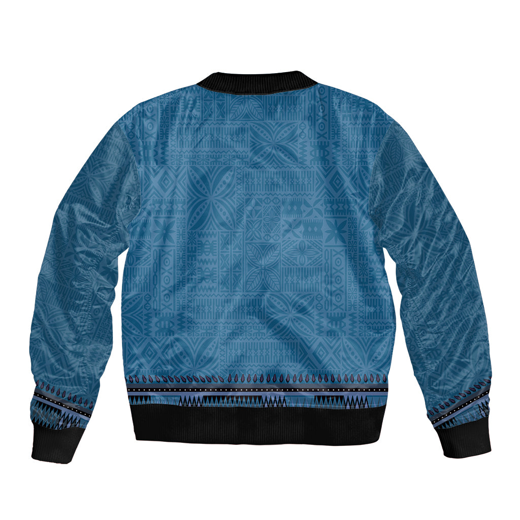 Blue African Dashiki With Fijian Tapa Pattern Bomber Jacket