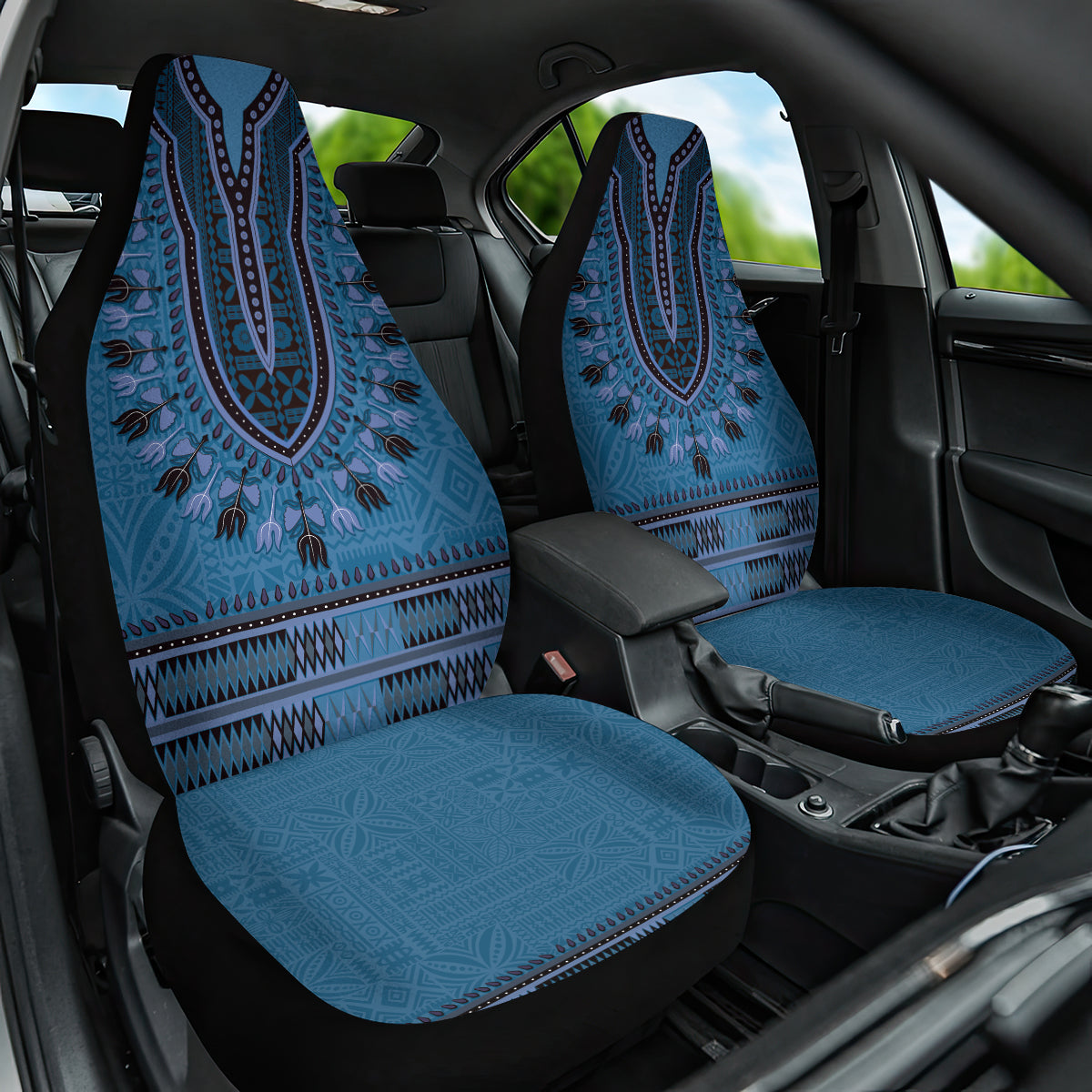 Blue African Dashiki With Fijian Tapa Pattern Car Seat Cover