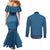 Blue African Dashiki With Fijian Tapa Pattern Couples Matching Mermaid Dress and Long Sleeve Button Shirt
