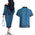 Blue African Dashiki With Fijian Tapa Pattern Couples Matching Off The Shoulder Long Sleeve Dress and Hawaiian Shirt