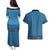 Blue African Dashiki With Fijian Tapa Pattern Couples Matching Puletasi and Hawaiian Shirt