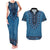 Blue African Dashiki With Fijian Tapa Pattern Couples Matching Tank Maxi Dress and Hawaiian Shirt