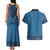 Blue African Dashiki With Fijian Tapa Pattern Couples Matching Tank Maxi Dress and Hawaiian Shirt