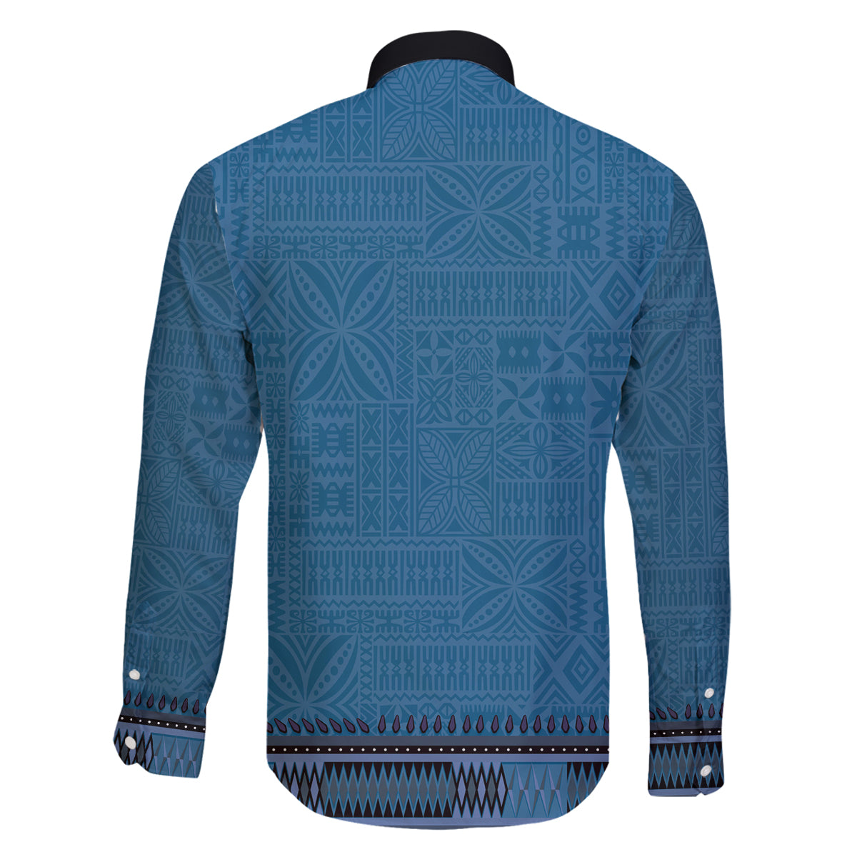 Blue African Dashiki With Fijian Tapa Pattern Family Matching Off The Shoulder Long Sleeve Dress and Hawaiian Shirt