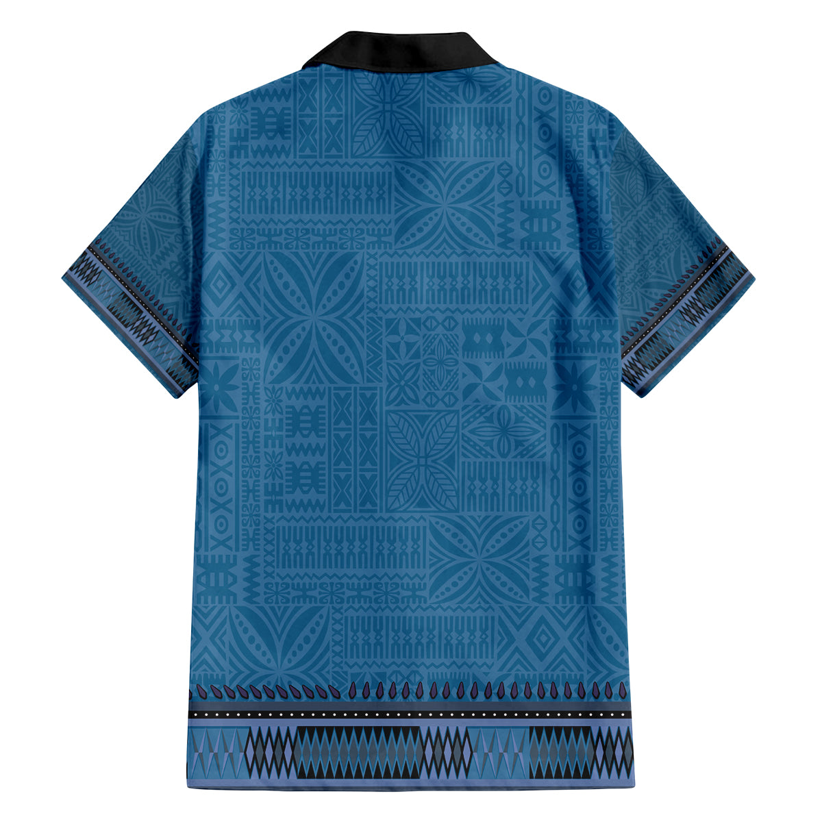 Blue African Dashiki With Fijian Tapa Pattern Family Matching Off Shoulder Short Dress and Hawaiian Shirt