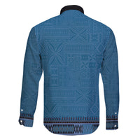Blue African Dashiki With Fijian Tapa Pattern Family Matching Off Shoulder Short Dress and Hawaiian Shirt