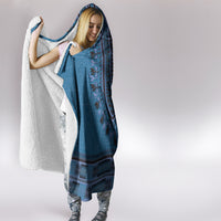 Blue African Dashiki With Fijian Tapa Pattern Hooded Blanket