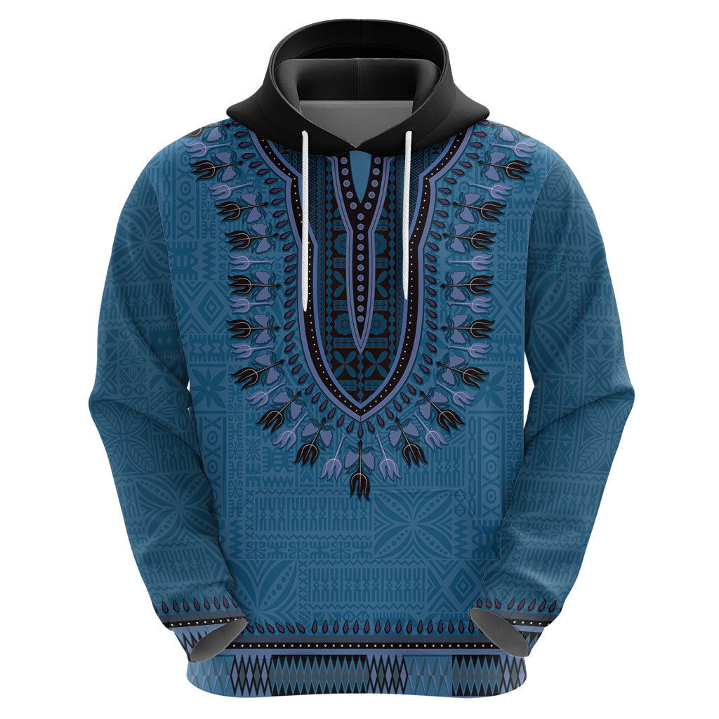 Blue African Dashiki With Fijian Tapa Pattern Hoodie