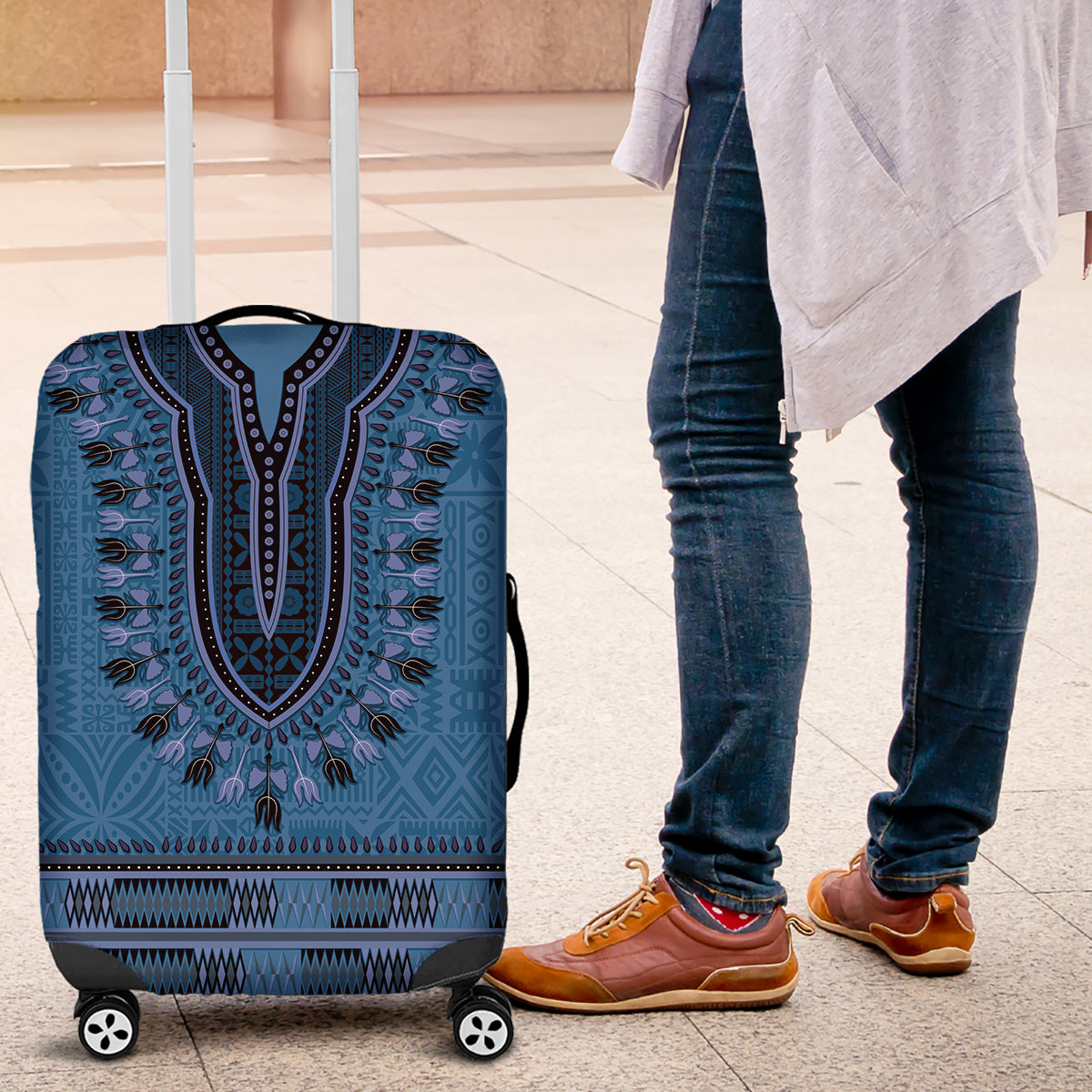 Blue African Dashiki With Fijian Tapa Pattern Luggage Cover