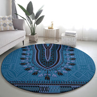 Blue African Dashiki With Fijian Tapa Pattern Round Carpet LT14 - Polynesian Pride