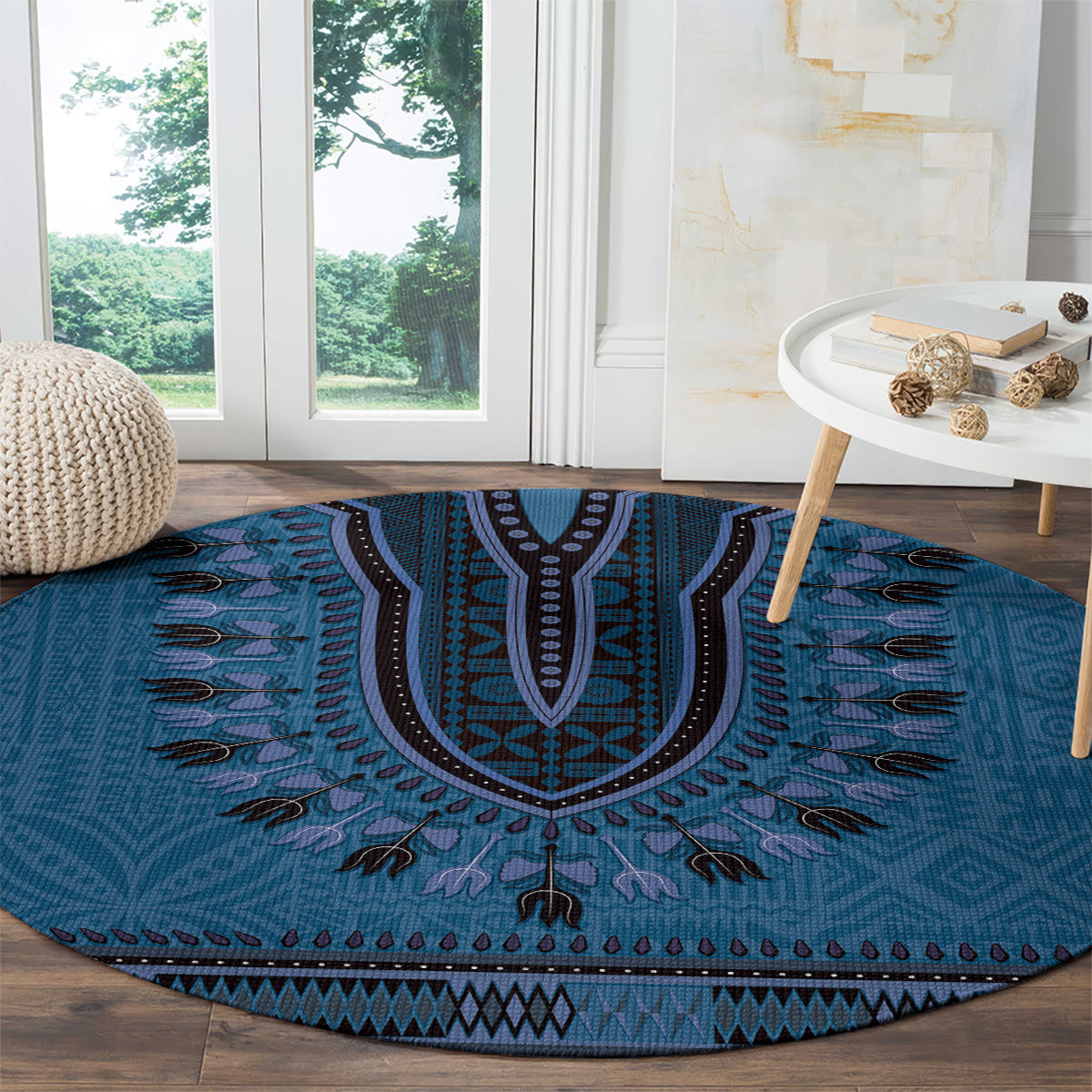Blue African Dashiki With Fijian Tapa Pattern Round Carpet LT14 - Polynesian Pride