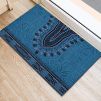 Blue African Dashiki With Fijian Tapa Pattern Rubber Doormat