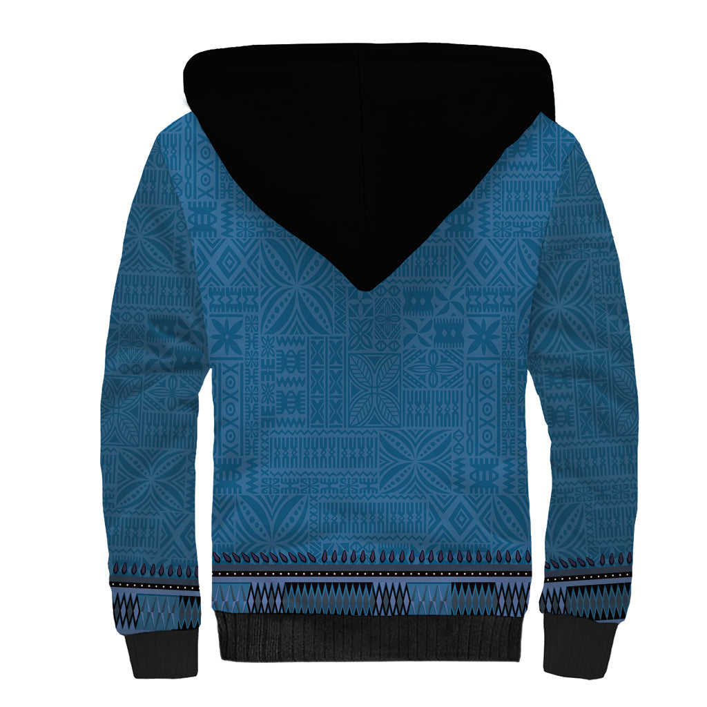 Blue African Dashiki With Fijian Tapa Pattern Sherpa Hoodie