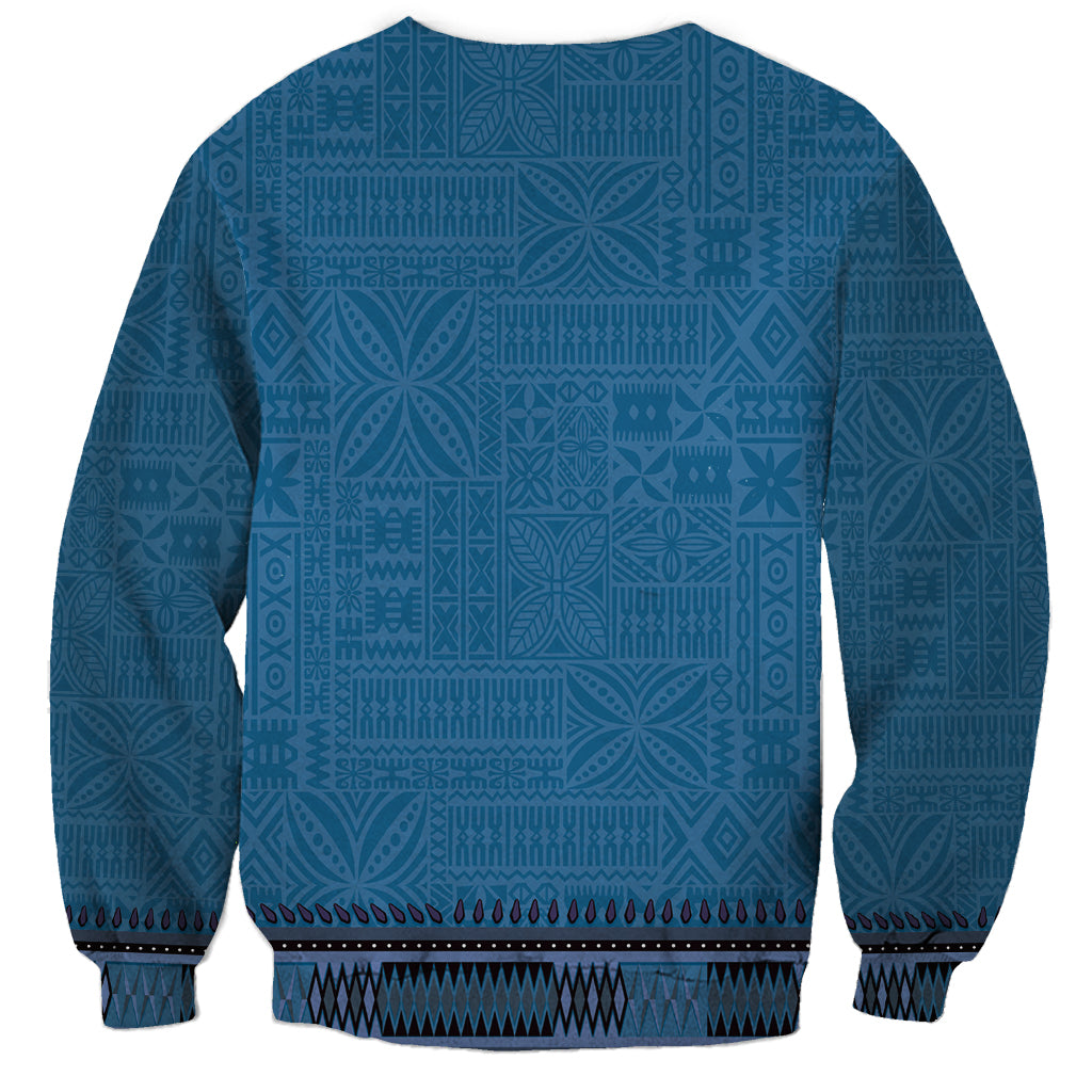 Blue African Dashiki With Fijian Tapa Pattern Sweatshirt LT14 - Polynesian Pride