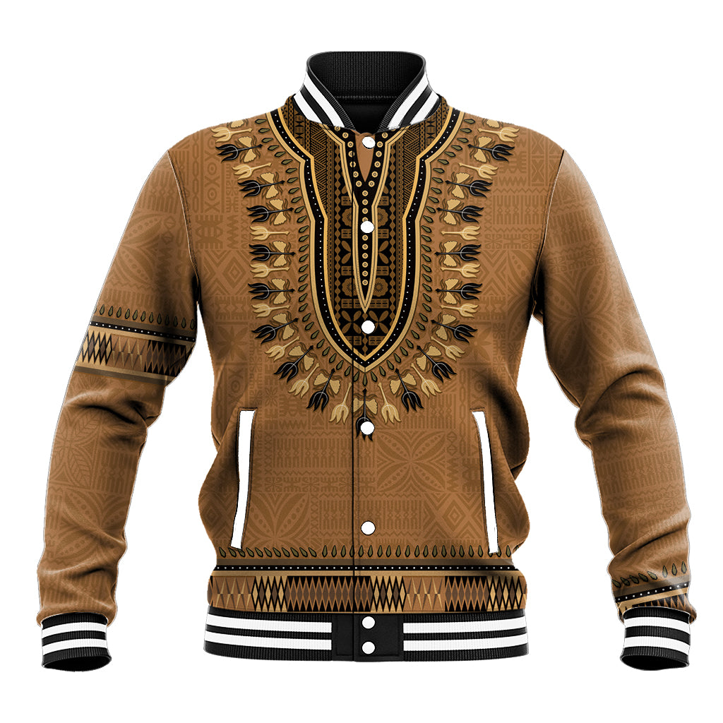 Brown African Dashiki With Fijian Tapa Pattern Baseball Jacket LT14 Unisex Brown - Polynesian Pride