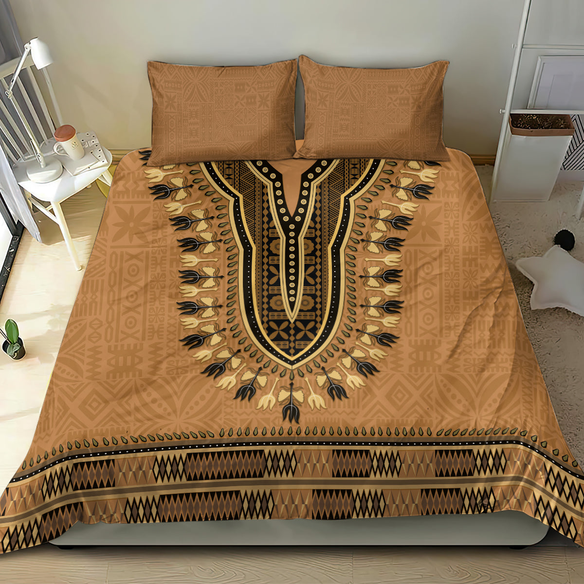 Brown African Dashiki With Fijian Tapa Pattern Bedding Set