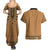 Brown African Dashiki With Fijian Tapa Pattern Couples Matching Summer Maxi Dress and Hawaiian Shirt
