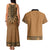 Brown African Dashiki With Fijian Tapa Pattern Couples Matching Tank Maxi Dress and Hawaiian Shirt