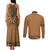 Brown African Dashiki With Fijian Tapa Pattern Couples Matching Tank Maxi Dress and Long Sleeve Button Shirt