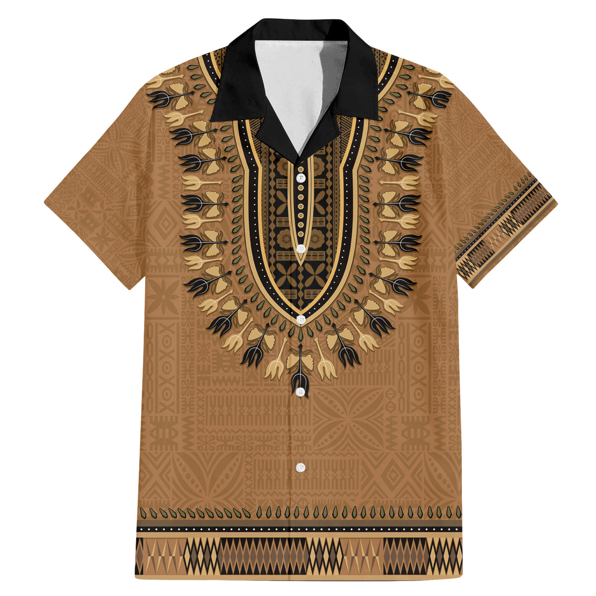 Brown African Dashiki With Fijian Tapa Pattern Family Matching Mermaid Dress and Hawaiian Shirt