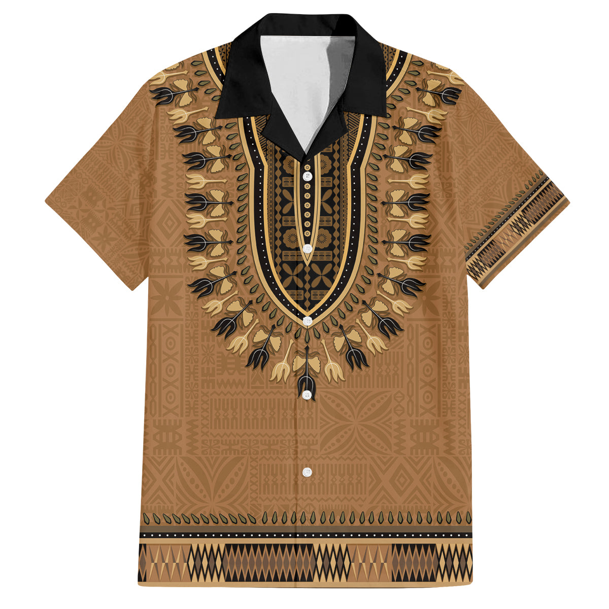Brown African Dashiki With Fijian Tapa Pattern Family Matching Puletasi and Hawaiian Shirt