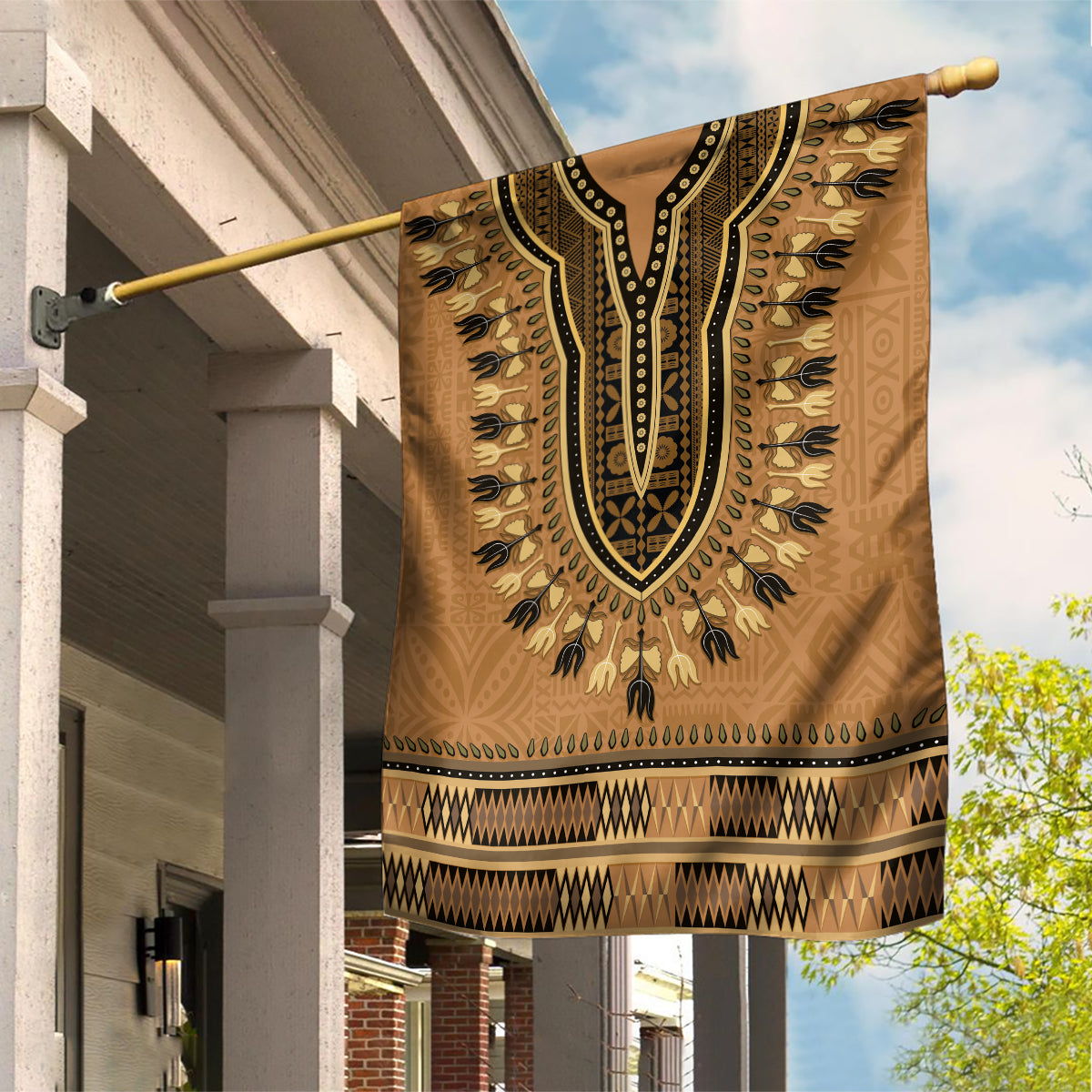 Brown African Dashiki With Fijian Tapa Pattern Garden Flag