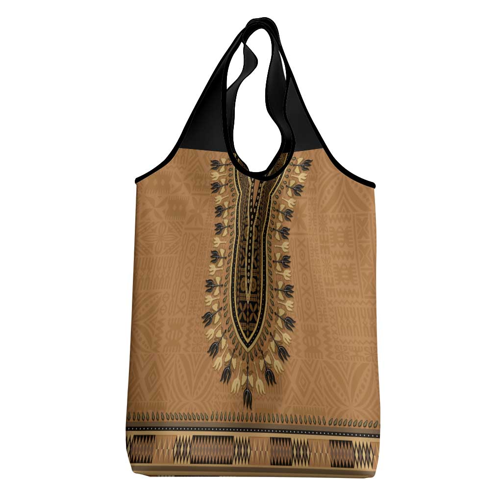 Brown African Dashiki With Fijian Tapa Pattern Grocery Bag