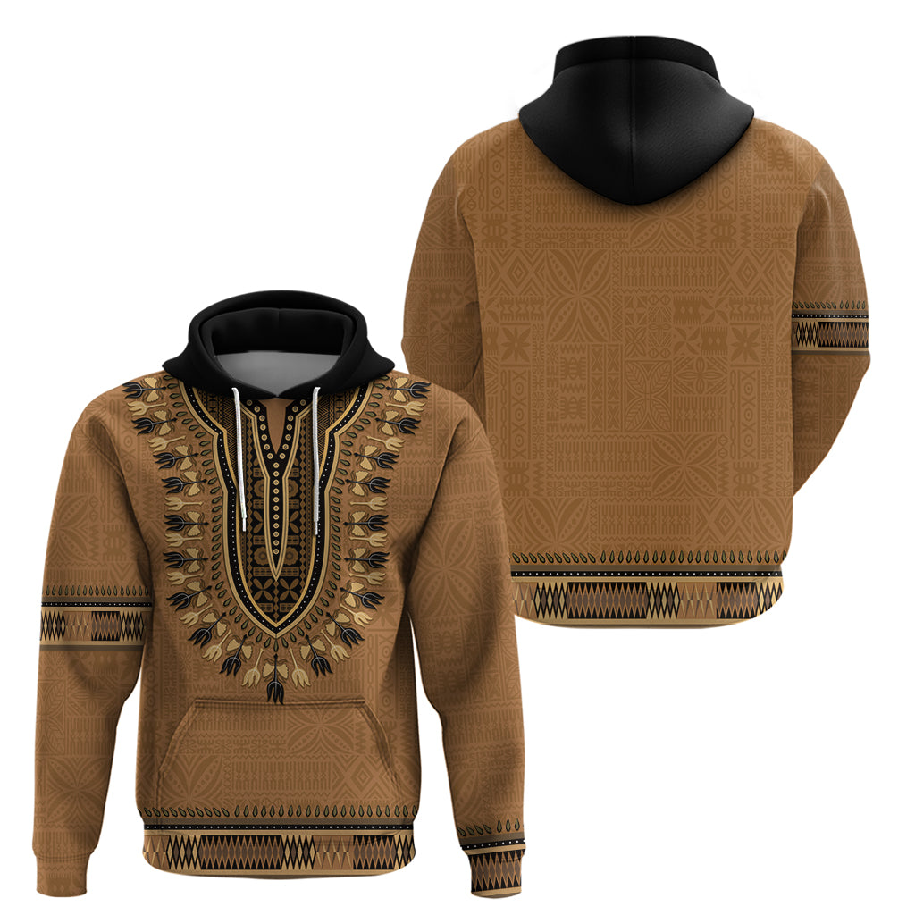 Brown African Dashiki With Fijian Tapa Pattern Hoodie LT14 - Polynesian Pride