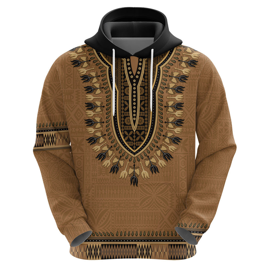 Brown African Dashiki With Fijian Tapa Pattern Hoodie LT14 - Polynesian Pride
