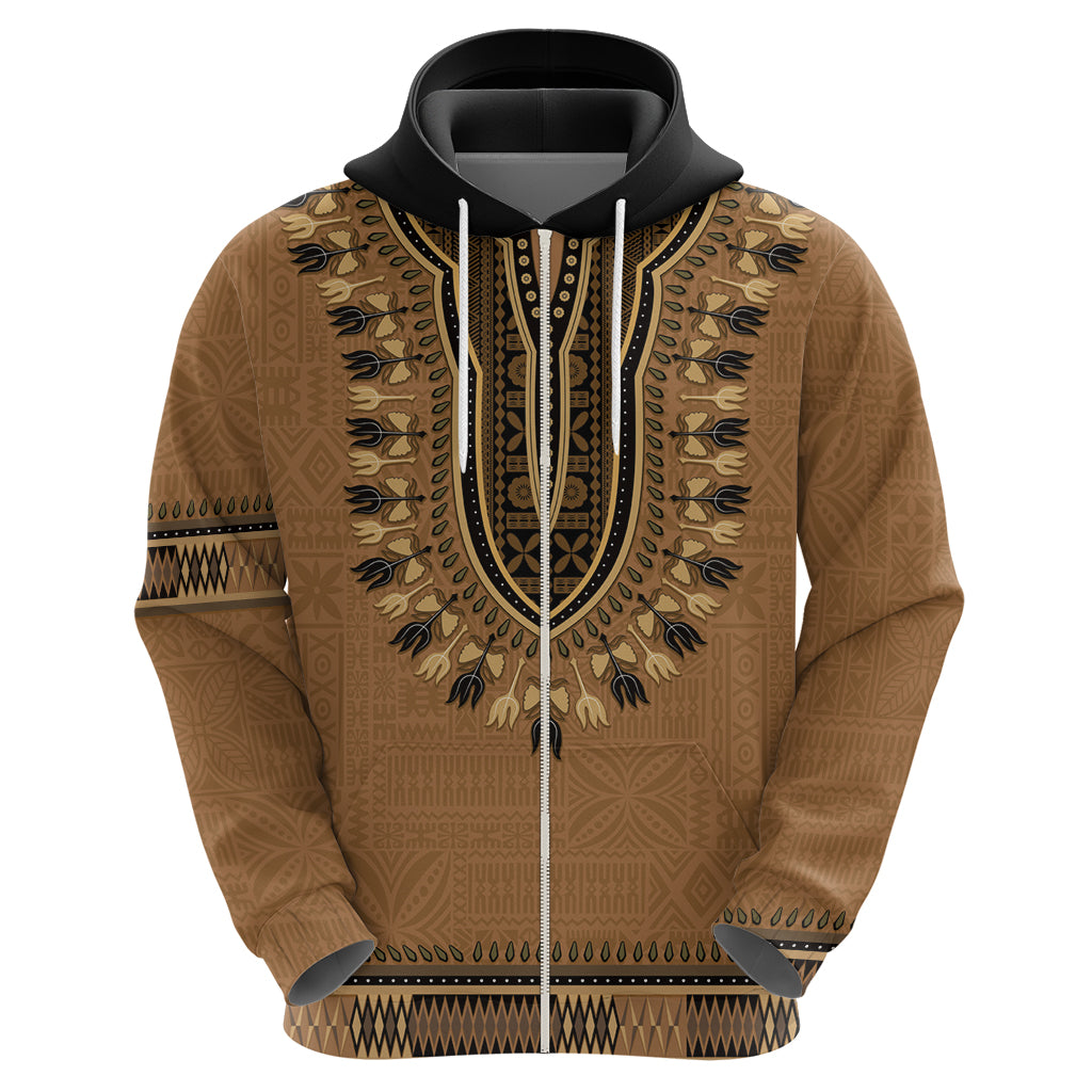 Brown African Dashiki With Fijian Tapa Pattern Hoodie LT14 - Polynesian Pride